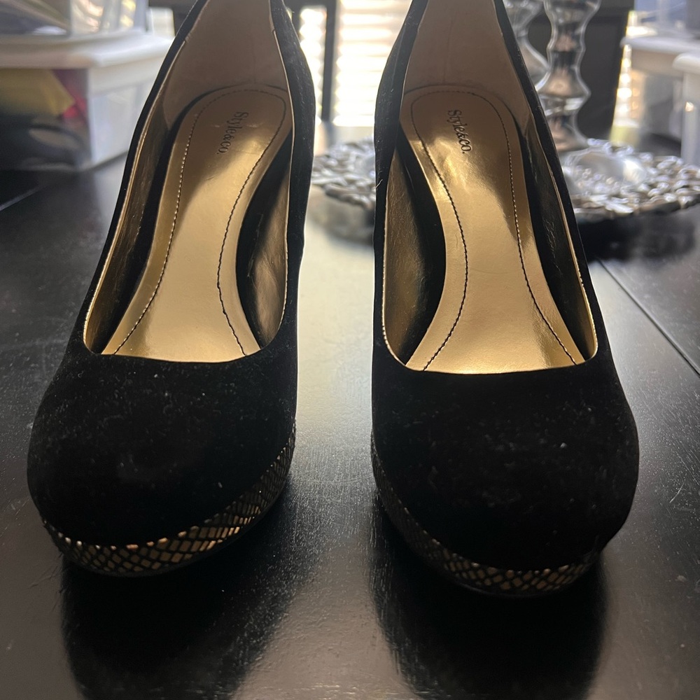 Style & Co. Black Heels with Gold Accents
